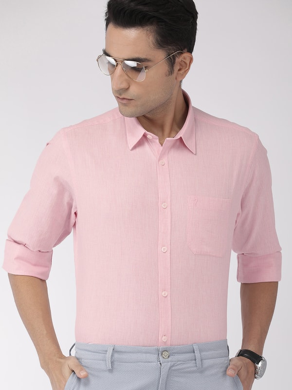 Mens Pink Solids Slim Fit Shirt